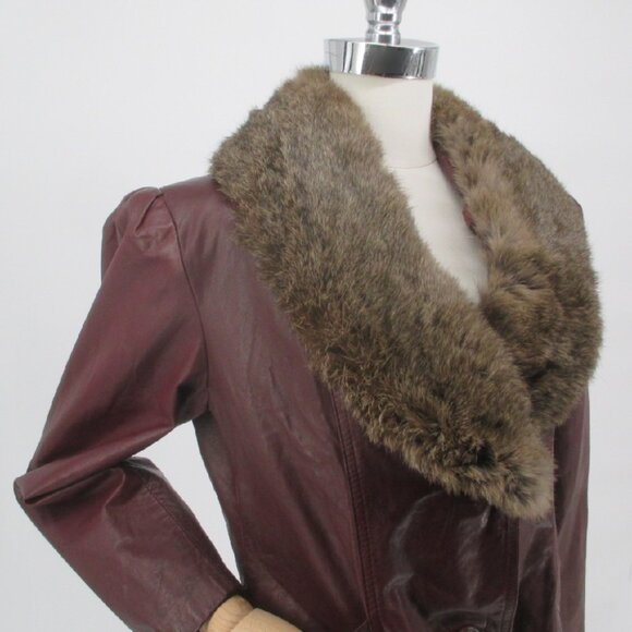 Vintage 70's Red Fur Collar Leather Jacket M - Picture 5 of 16